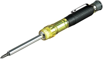 Klein Tools 32614 Destornillador, Precision Electronics 4 en 1 Destornillador de bolsillo con puntas de resistencia industrial, amarillo/negro