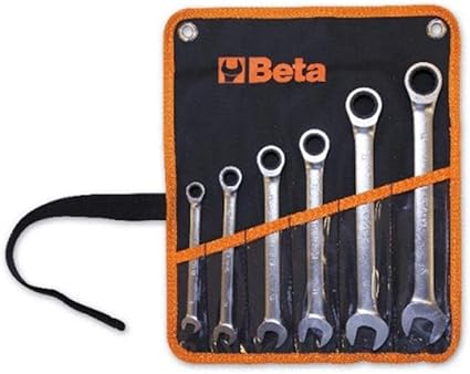 Beta Tools - 141/B9 Juego de 9 llaves combinadas rectas con carraca, en estuche de tela