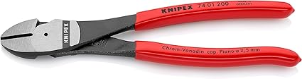 Knipex Alicates de corte diagonal de fuerza negro atramentado, recubiertos de plástico 200 mm (cartulina autoservicio/blíster) 74 01 200 SB