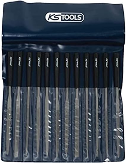 KS Tools 140.3050 Juego de limas de aguja con mango de plástico en estuche, 12 pzs