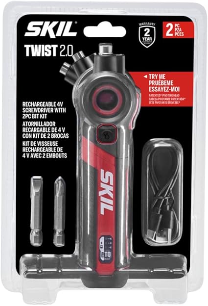 SKIL Twist 2.0 - Destornillador recargable de 4 V con cabezal giratorio, ajuste de par, cable de carga USB-C y juego de 2 brocas SD5619-01