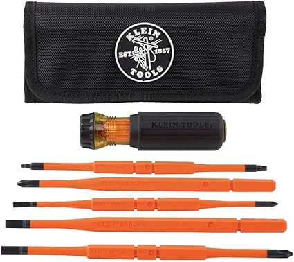 Klein Tools 32288 Destornillador aislado, juego de destornilladores 8 en 1 con cuchillas intercambiables, 3 Phillips, 3 puntas ranuradas y 2 puntas cuadradas