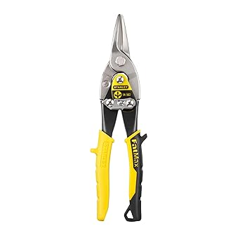 STANLEY FATMAX Tijera de Chapa Corte Recto, Filos Serrados, Aleación de Acero Forjado, Mangos Bimaterial, Cortes en Aluminio, PVC, Mallas de Acero, Corte hasta 1.2mm, 2-14-563