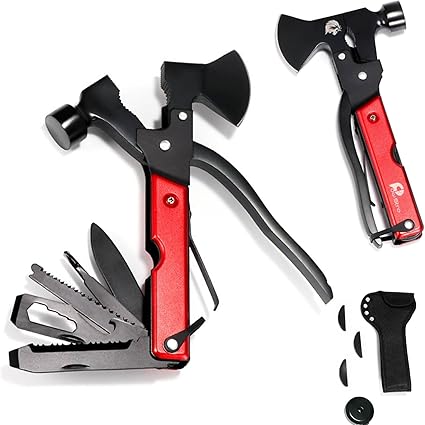 COZHYESS Herramienta Martillo 18 en 1, Herramienta Multiuso, Martillo Hacha con Martillo Alicates Cuchillo Destornillador Abrebotellas, kit Supervivencia para Acampada Senderismo y Emergencias