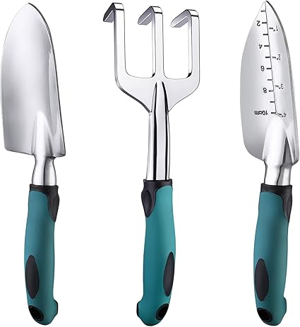 FANHAO Herramientas de Jardín Kit Jardineria, 3 en 1 Kit de Herramientas para Jardinería para Trasplantar Flores y Verduras, Aflojar el Suelo, Desherbar