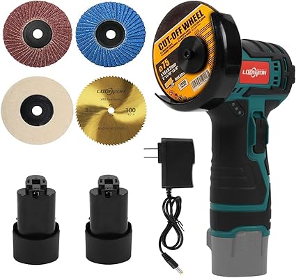 Loonpon Kit de herramientas de corte de mini amoladora angular, herramienta giratoria eléctrica inalámbrica de 12 V, juego de máquina cortadora de metal para moler, cortar, pulir