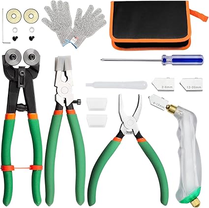 SPEEDWOX El kit de herramientas de corte de vidrio incluye alicates para correr de vidrio, alicates rompedores Grozer, pinzas de mosaico con rueda de repuesto