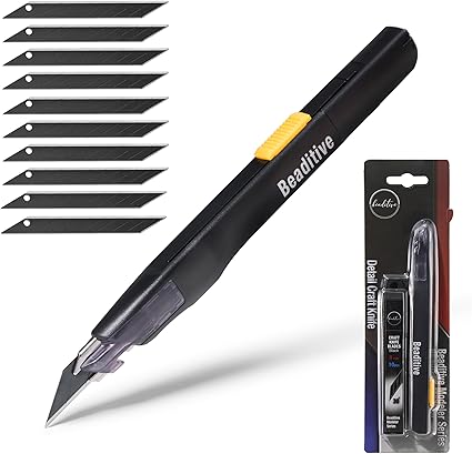 Cúter Beaditive de alta precisión, de hoja con punta en 30 grados; ideal para trabajos artísticos, manualidades y modelismo (1 cuchillo negro, 10 hojas negras)