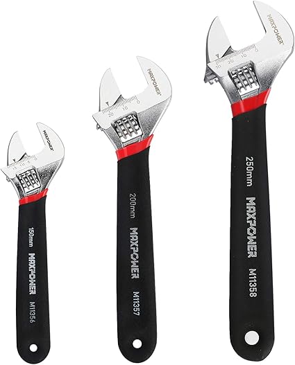 MaxPower Llave Inglesa, Juego de Llave Inglesa Ajustable de 3 Piezas (6 /150mm, 8 /200mm y 10 /250mm), Aleación de Acero