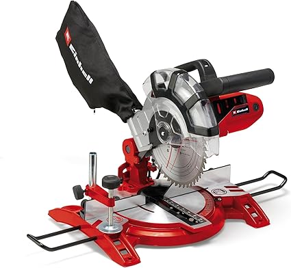 Einhell Ingletadora con cable TC-MS 2112 - 1600 W, 230 V, 5000 rpm, hoja de sierra con punta de carburo, plato giratorio con ajuste de ángulo de 45°, cabezal de sierra inclinable, Color Rojo