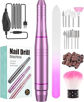 Torno para Uñas, Seguro, Potente, 11 en 1 lima electrica uñas, Kit de Manicura y Pedicura Eléctrico Profesional, 20,000 RPM Velocidad Ajustable, Set de Manicura para Salón DIY