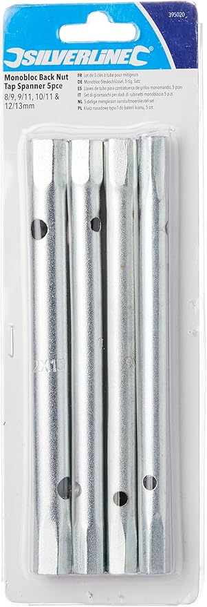 Silverline Tools 395020 - Llaves de tubo para contratuerca de grifos monomando, 5 pzas (8/9, 9/11, 10/11, 12/13 mm)