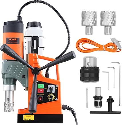 VEVOR Taladro Magnético, Taladro Prensa Portátil 1450 W, 12500 N, 800 rpm, Máx. Diámetro del orificio (broca central) 40 mm, máx. Profundidad de perforación 50 mm, para obras de construcción