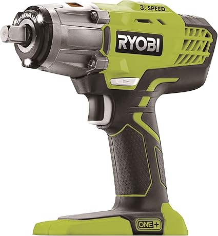 RYOBI - Llave de Impacto Eléctrica Sin Cable 18V ONE+ 400Nm - 3 Velocidades y 3 Pares de Apriete - Accesorio de Fijación Cuadrado 1/2  y Adaptador Hexagonal 1/4  - Inversor de Rotación - R18IW3-0