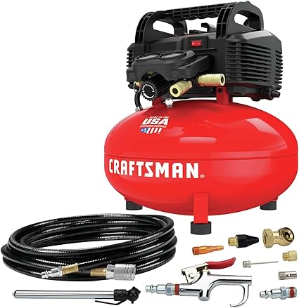 CRAFTSMAN Compresor de aire, 6 galones, panqueque, sin aceite con kit de accesorios de 13 piezas (CMEC6150K)