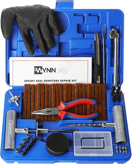 WYNNsky Kit Universal de reparación de neumáticos, 60 Piezas de neumáticos Planos y Perforados, Herramientas de Enchufe de neumáticos sin cámara Resistentes para Motocicleta, ATV, Jeep, camión y