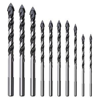 eMagTech Kit de brocas de torsión multifuncional, mango de triángulo de punta de carburo de tungsteno, 10 uds. para baldosas de cerámica de hormigón de mampostería