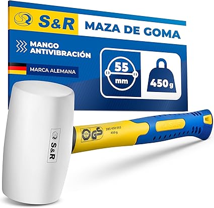 S&R Martillo Mazo de Goma Blanco 450 Gr / 55 mm - Mazas en Goma Profesional anti vibraciones y manchas.