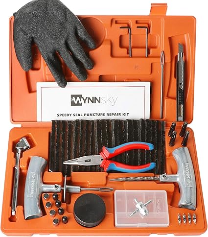 WYNNsky Kit de herramientas de reparación de neumáticos resistentes, 54 piezas de tapones planos para motocicleta, ATV, Jeep, camión, tractor
