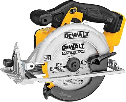 DEWALT Sierra circular de 20 V máximo, hoja de 6-1/2 pulgadas, motor de 460 MWO, capacidad de bisel de 0-50 grados, solo herramienta desnuda (DCS391B)