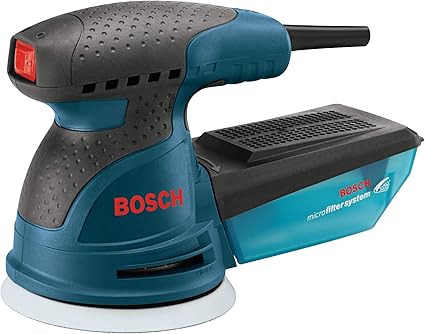 BOSCH ROS20VSC - Lijadora orbital aleatoria de velocidad variable con cable de 2.5 amperios, 5 pulgadas, kit de pulidora con colector de polvo y bolsa de transporte suave