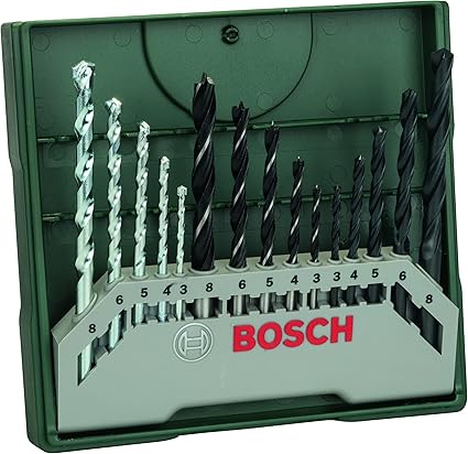 Bosch 15 uds. Set de brocas Mini-X-Line (para madera, mampostería y metal, accesorios para taladro)