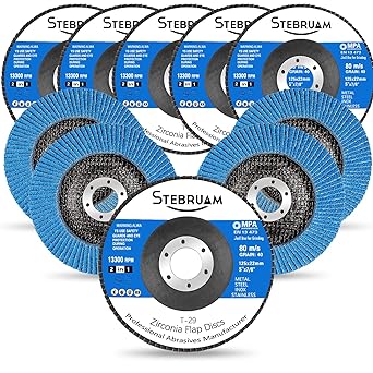 STEBRUAM Disco de Láminas 125 mm, 10pcs Discos Abrasivo Disco abrasivo de láminas Grano 40/60/80/120 disco de lija amoladoras de corte y Amoladoras Angulares para Acero Inoxidable/Metal/Acero/Madera
