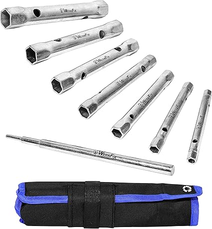 S&R WERKFIX Llaves de Tubo. Juego de 7 llaves + 1 Barra. Con Bolsillo.